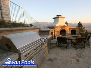 Straight style Barbeque with granite top and ledger stone sides.  Click on image for a larger picture.